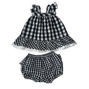 Calvin Klein Baby Girl Black & White Gingham 2-Piece Set – Size 12M